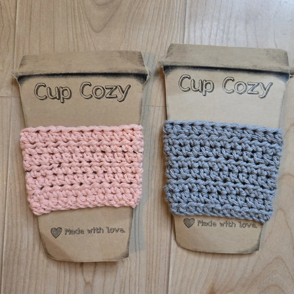 Set of 2 Cup Cozy crochet knit coffee cup warm beverage coozies (grey, coral)